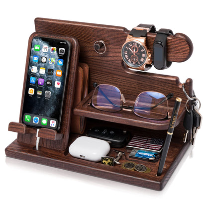 Wooden Desk Organizer for Men - Multi-Function Phone Stand, Watch & Glasses Holder, Key & Wallet Tray V1107-CS-MZSJZJ