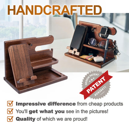 Wooden Desk Organizer for Men - Multi-Function Phone Stand, Watch & Glasses Holder, Key & Wallet Tray V1107-CS-MZSJZJ
