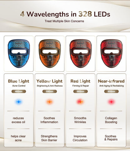 High-Performance 3D LED Beauty Mask - 4 Light Modes, 328 LEDs, Wireless Operation, Adjustable Timer, V1107-CS-NFMRYMZ