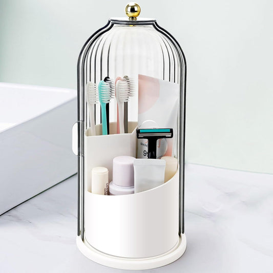 360 degrees Rotating Makeup Brush Holder with Dustproof Cover, 3-Slot Vanity Organizer for Cosmetics & V1107-CS-NLHZSNH