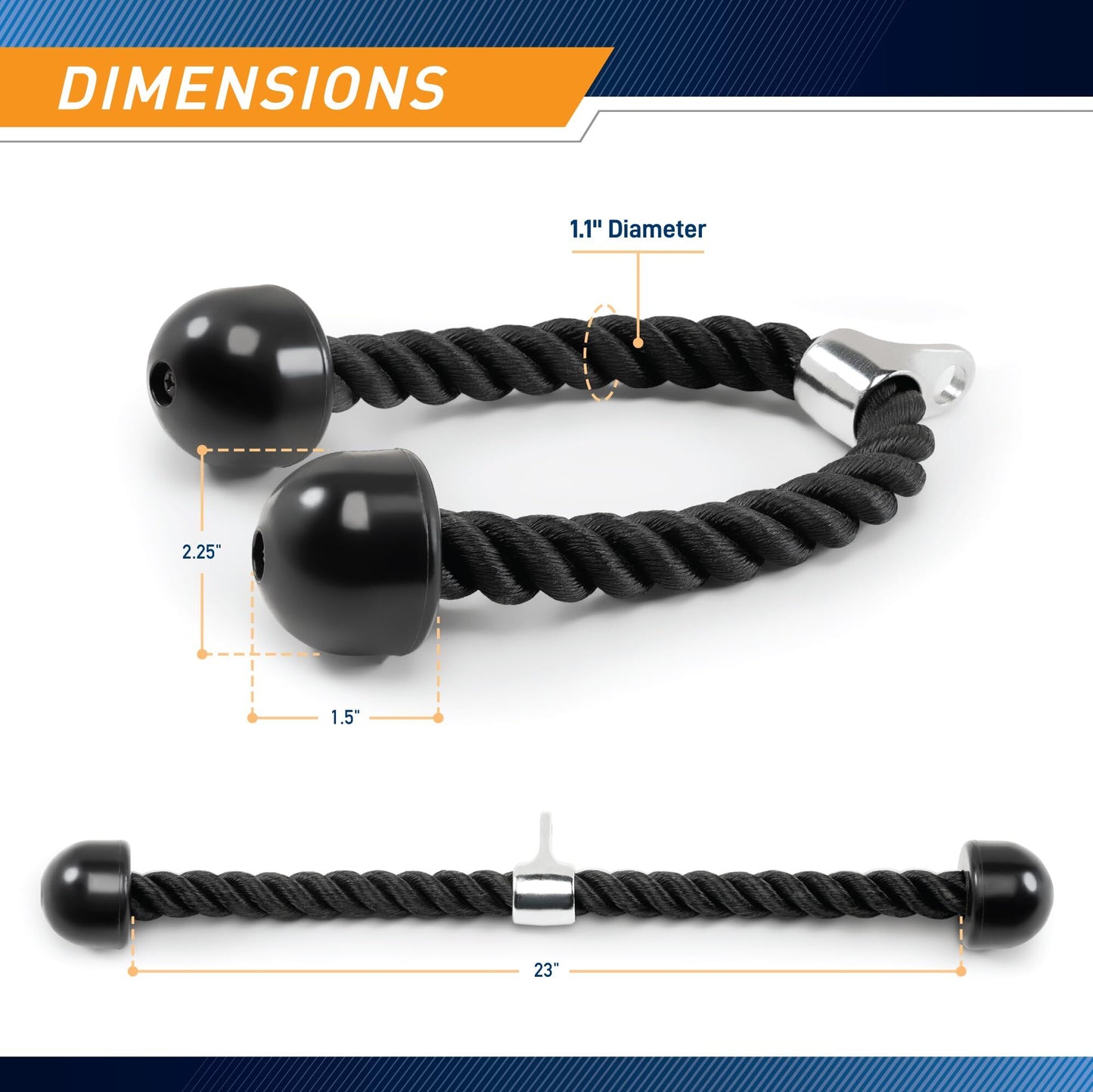 Heavy-Duty Dual-Handle Triceps Rope for Cable Machine - Braided Nylon Fitness Attachment with Rubber Ends V1107-CS-NLSTJS