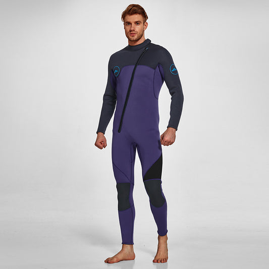 Men's 3mm Full Wetsuit for Surfing Diving & Cold Water Swimming - Front-Zip Neoprene Suit with UV Protection V1107-CS-NSQSFZ-L