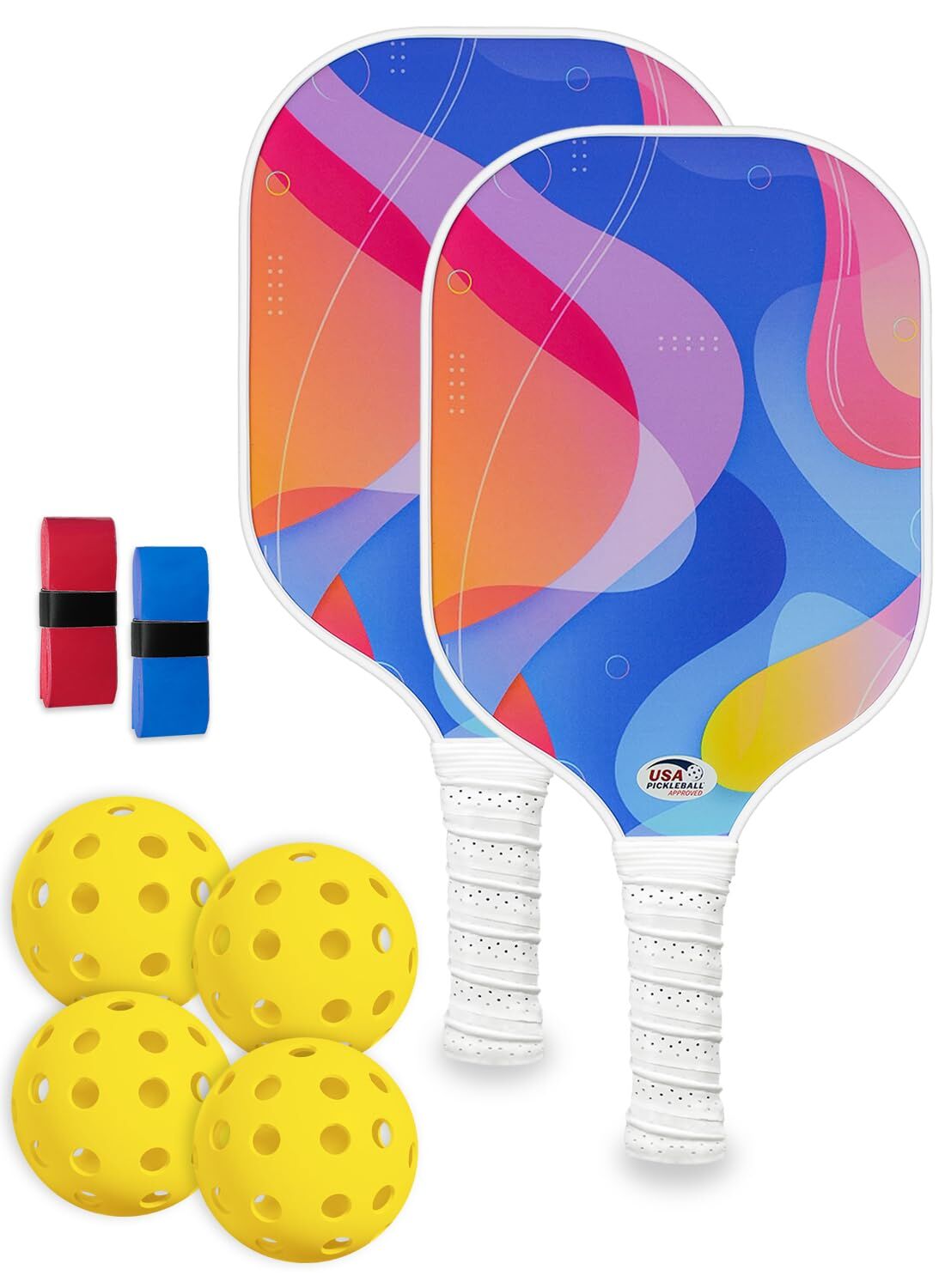 Pickleball Paddle Set with 4 Balls - Fiberglass Surface, Lightweight Grip | Indoor & Outdoor Play V1107-CS-PKQPTZ