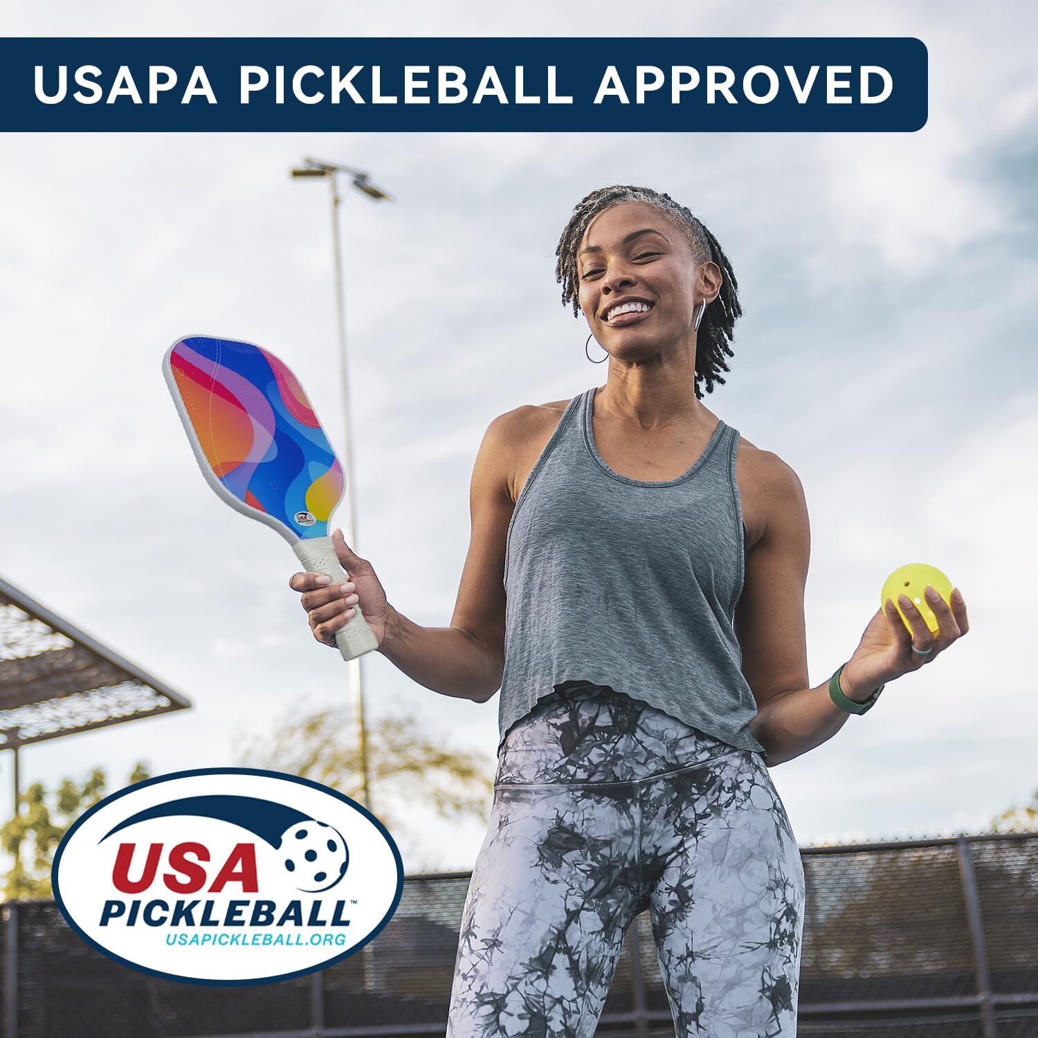 Pickleball Paddle Set with 4 Balls - Fiberglass Surface, Lightweight Grip | Indoor & Outdoor Play V1107-CS-PKQPTZ