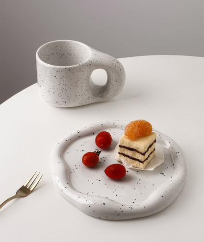 Speckled White Ceramic Tray Set (Round+Long+Irregular) - Jewelry Organizer & Fruit Dish for Home Decor | V1107-CS-PMBTCSNP