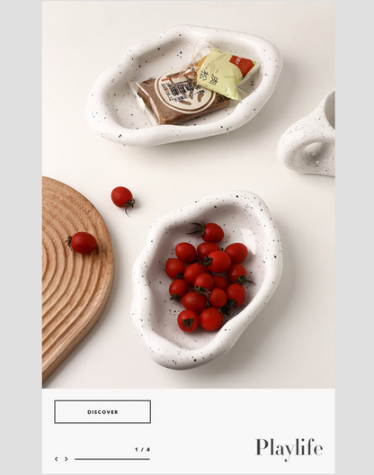 Speckled White Ceramic Tray Set (Round+Long+Irregular) - Jewelry Organizer & Fruit Dish for Home Decor | V1107-CS-PMBTCSNP