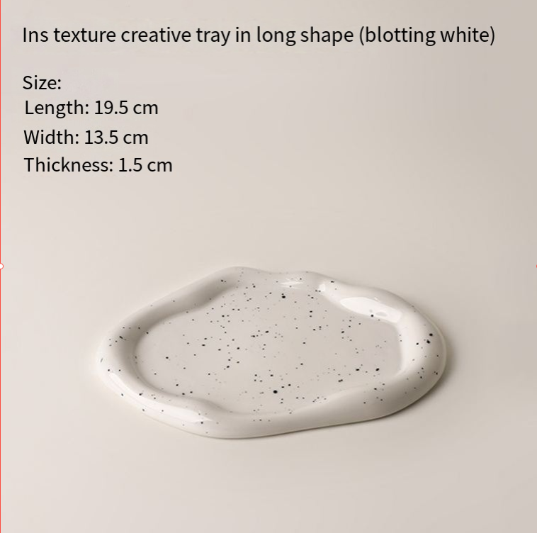 Speckled White Ceramic Tray Set (Round+Long+Irregular) - Jewelry Organizer & Fruit Dish for Home Decor | V1107-CS-PMBTCSNP