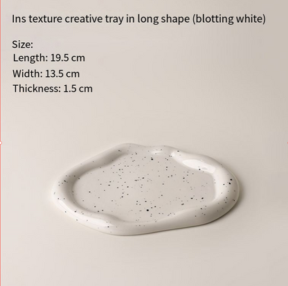 Speckled White Ceramic Tray Set (Round+Long+Irregular) - Jewelry Organizer & Fruit Dish for Home Decor | V1107-CS-PMBTCSNP