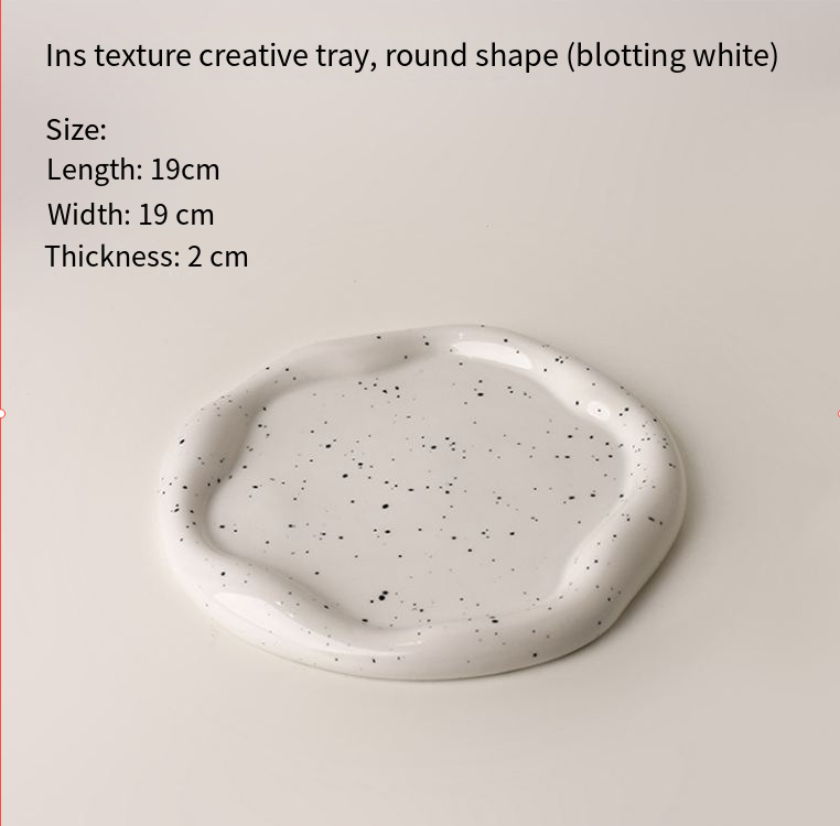 Speckled White Ceramic Tray Set (Round+Long+Irregular) - Jewelry Organizer & Fruit Dish for Home Decor | V1107-CS-PMBTCSNP