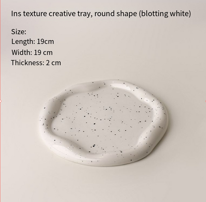 Speckled White Ceramic Tray Set (Round+Long+Irregular) - Jewelry Organizer & Fruit Dish for Home Decor | V1107-CS-PMBTCSNP