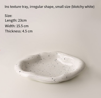 Speckled White Ceramic Tray Set (Round+Long+Irregular) - Jewelry Organizer & Fruit Dish for Home Decor | V1107-CS-PMBTCSNP
