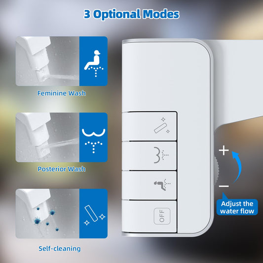 Non-Electric Mechanical Bidet Attachment - Ultra-Slim Dual Nozzle Design with Feminine & Posterior Wash, V1107-CS-PZFXQ