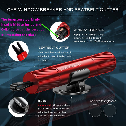 2-Pack Car Emergency Safety Hammer - Dual-Function Window Breaker & Seatbelt Cutter, Tungsten Steel Tip, V1107-CS-QCAQC