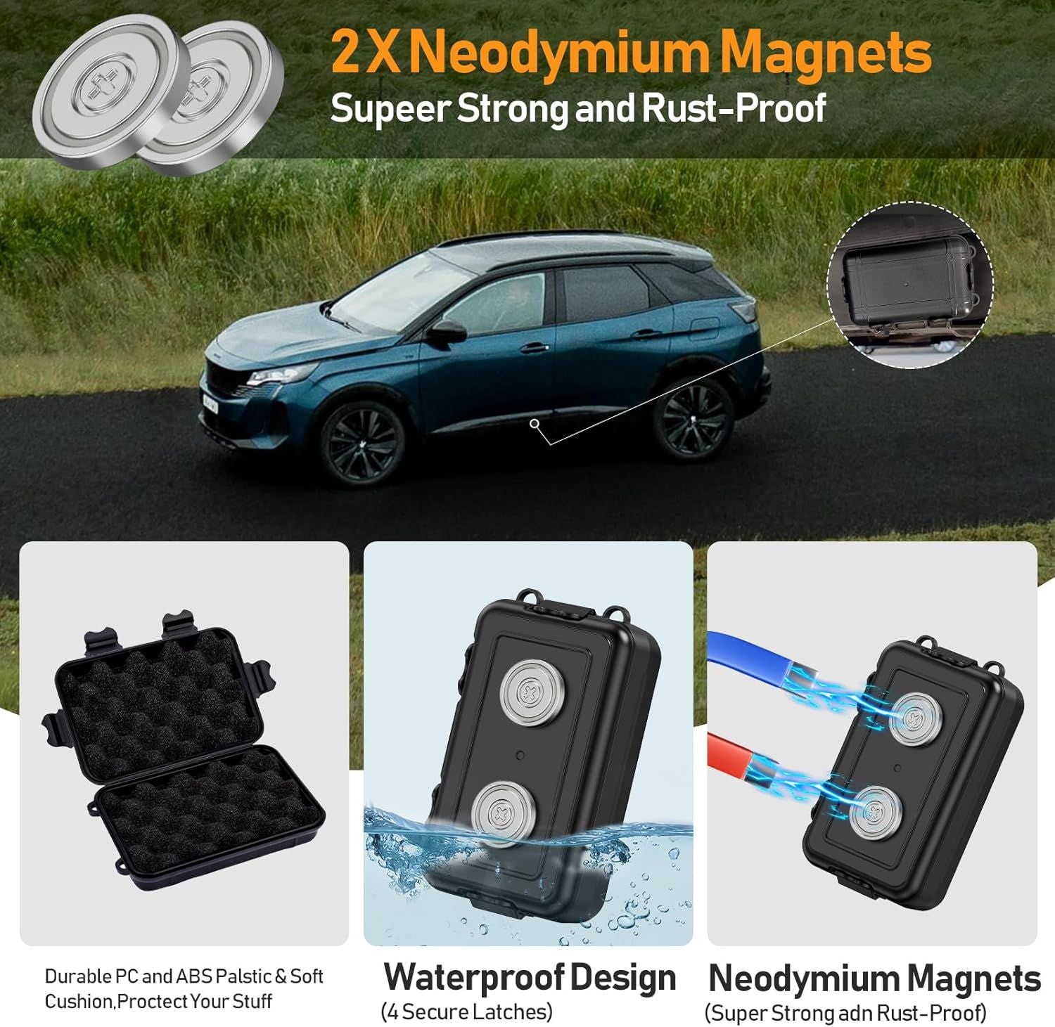Compact Magnetic Key Holder with Strong Neodymium Magnet, Rubber-Sealed Compartment, and Durable ABS Casing V1107-CS-QCCXYSH