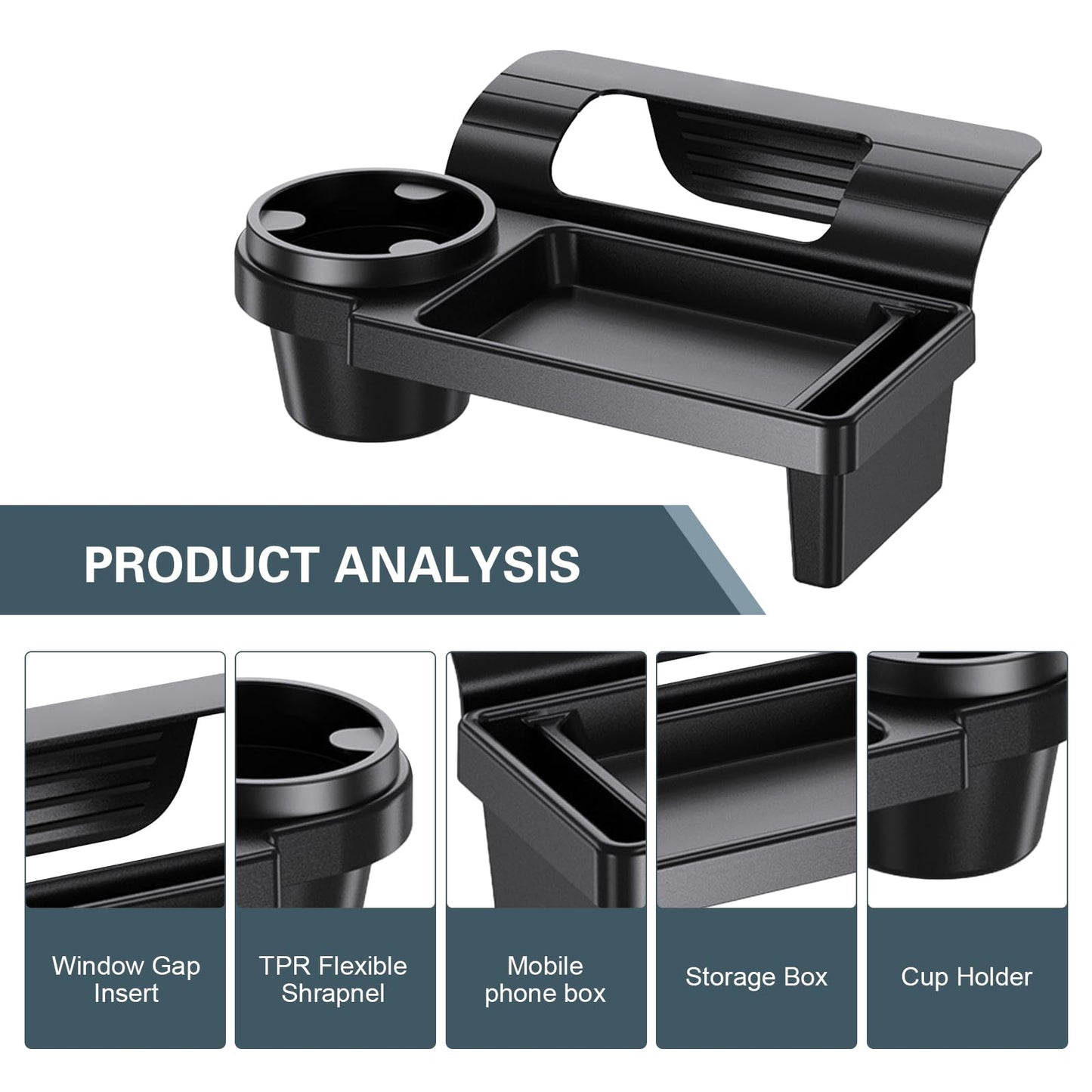 Universal Car Window Organizer with Cup Holder and Phone Tray - Multi-Functional Door Side Storage Box for V1107-CS-QCMKBT