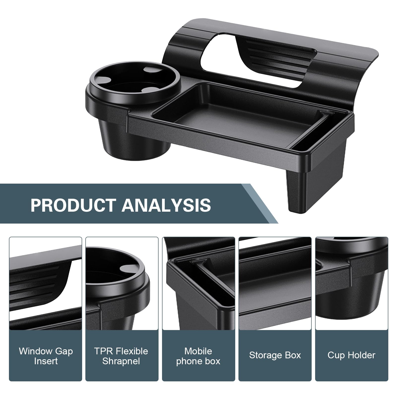 Universal Car Window Organizer with Cup Holder and Phone Tray - Multi-Functional Door Side Storage Box for V1107-CS-QCMKBT
