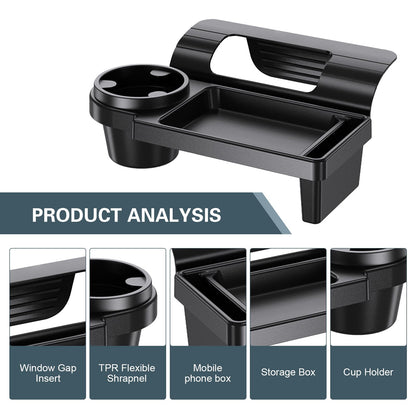 Universal Car Window Organizer with Cup Holder and Phone Tray - Multi-Functional Door Side Storage Box for V1107-CS-QCMKBT