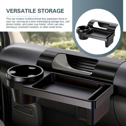 Universal Car Window Organizer with Cup Holder and Phone Tray - Multi-Functional Door Side Storage Box for V1107-CS-QCMKBT
