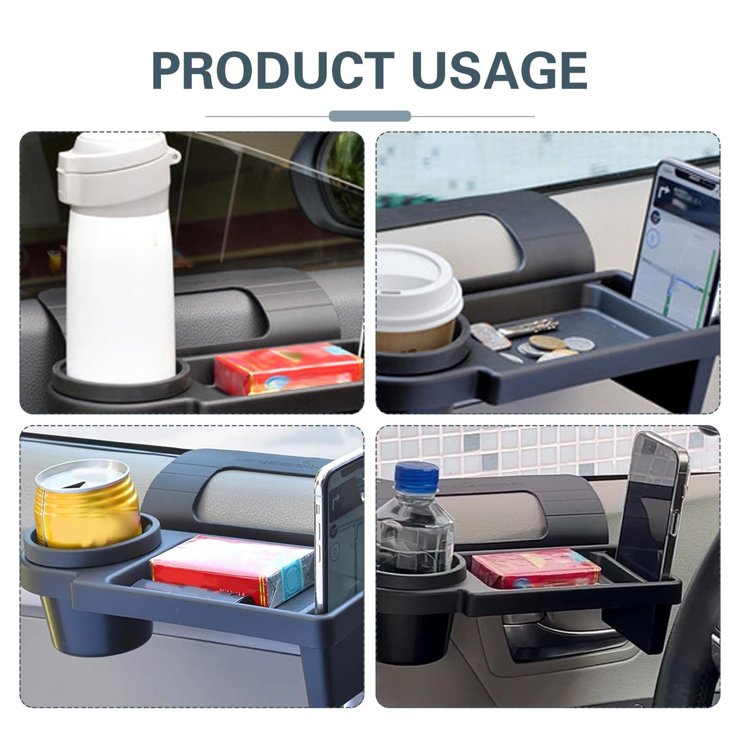 Universal Car Window Organizer with Cup Holder and Phone Tray - Multi-Functional Door Side Storage Box for V1107-CS-QCMKBT
