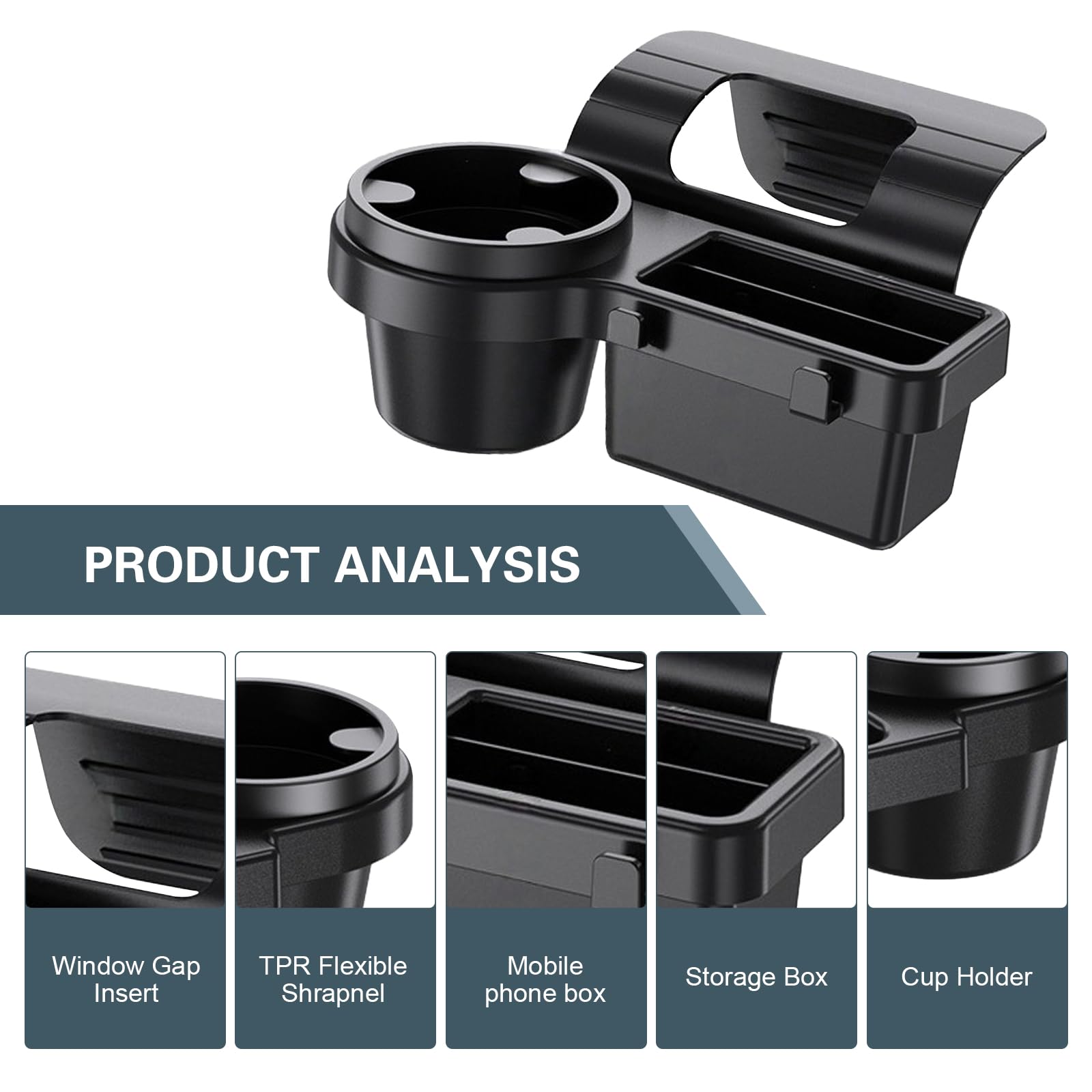 Universal Car Window Organizer with Cup Holder and Phone Tray - 4-in-1 Door Side Storage Box for Drinks, V1107-CS-QCMKBT1