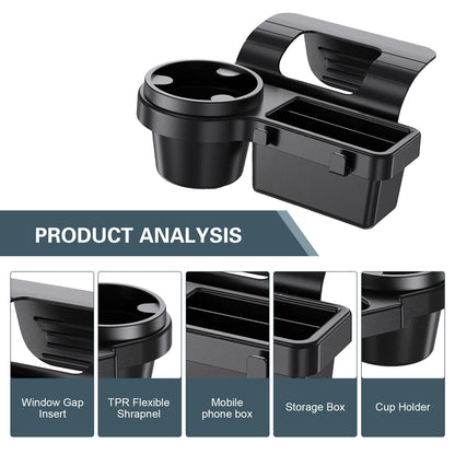 Universal Car Window Organizer with Cup Holder and Phone Tray - 4-in-1 Door Side Storage Box for Drinks, V1107-CS-QCMKBT1
