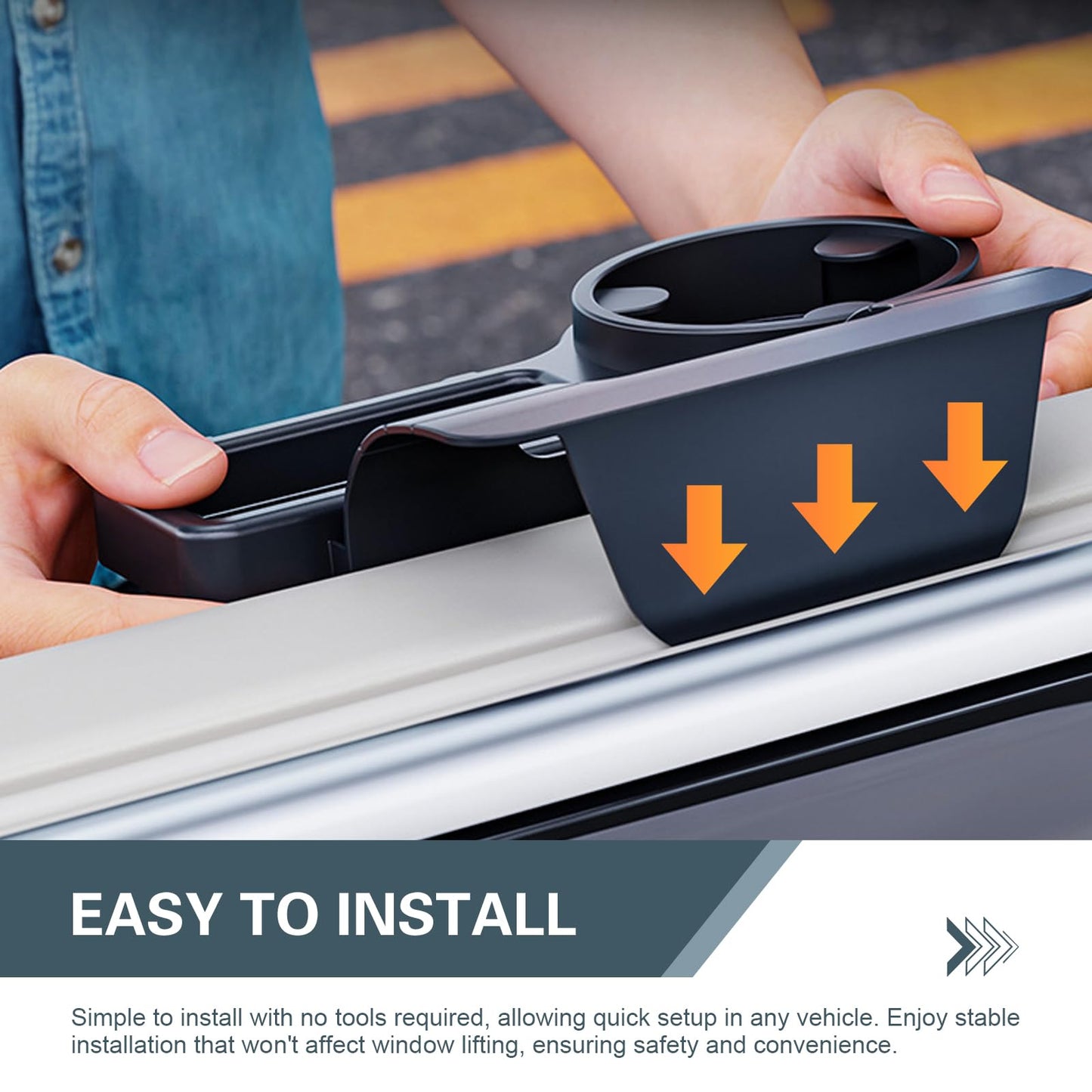 Universal Car Window Organizer with Cup Holder and Phone Tray - 4-in-1 Door Side Storage Box for Drinks, V1107-CS-QCMKBT1