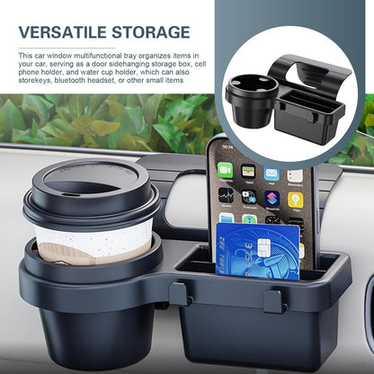 Universal Car Window Organizer with Cup Holder and Phone Tray - 4-in-1 Door Side Storage Box for Drinks, V1107-CS-QCMKBT1