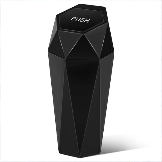 Push-Top Car Trash Can - Compact 600mL Auto-Close Garbage Bin for Cup Holder, Door Pocket & Desk, Waterproof, V1107-CS-QCMNLJT