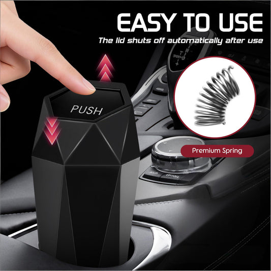 Push-Top Car Trash Can - Compact 600mL Auto-Close Garbage Bin for Cup Holder, Door Pocket & Desk, Waterproof, V1107-CS-QCMNLJT