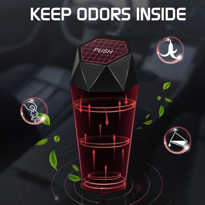Push-Top Car Trash Can - Compact 600mL Auto-Close Garbage Bin for Cup Holder, Door Pocket & Desk, Waterproof, V1107-CS-QCMNLJT