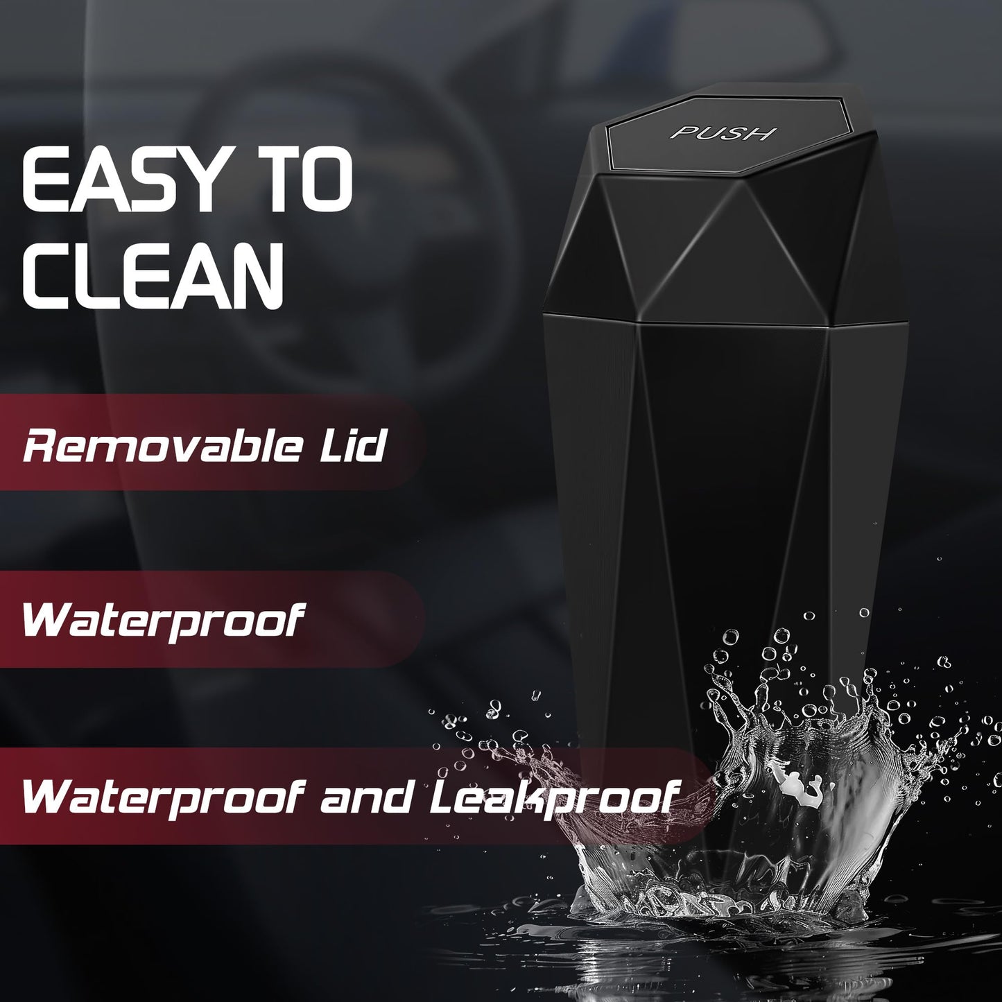 Push-Top Car Trash Can - Compact 600mL Auto-Close Garbage Bin for Cup Holder, Door Pocket & Desk, Waterproof, V1107-CS-QCMNLJT