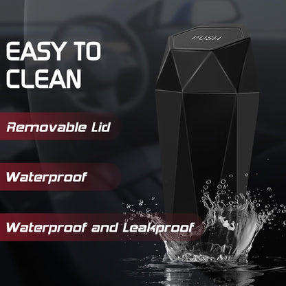 Push-Top Car Trash Can - Compact 600mL Auto-Close Garbage Bin for Cup Holder, Door Pocket & Desk, Waterproof, V1107-CS-QCMNLJT