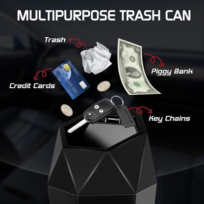 Push-Top Car Trash Can - Compact 600mL Auto-Close Garbage Bin for Cup Holder, Door Pocket & Desk, Waterproof, V1107-CS-QCMNLJT