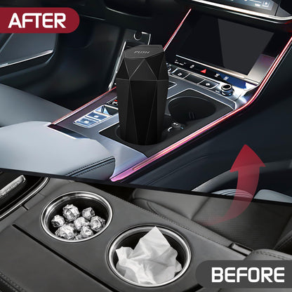 Push-Top Car Trash Can - Compact 600mL Auto-Close Garbage Bin for Cup Holder, Door Pocket & Desk, Waterproof, V1107-CS-QCMNLJT