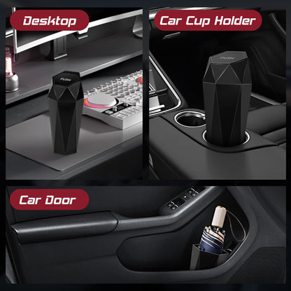 Push-Top Car Trash Can - Compact 600mL Auto-Close Garbage Bin for Cup Holder, Door Pocket & Desk, Waterproof, V1107-CS-QCMNLJT