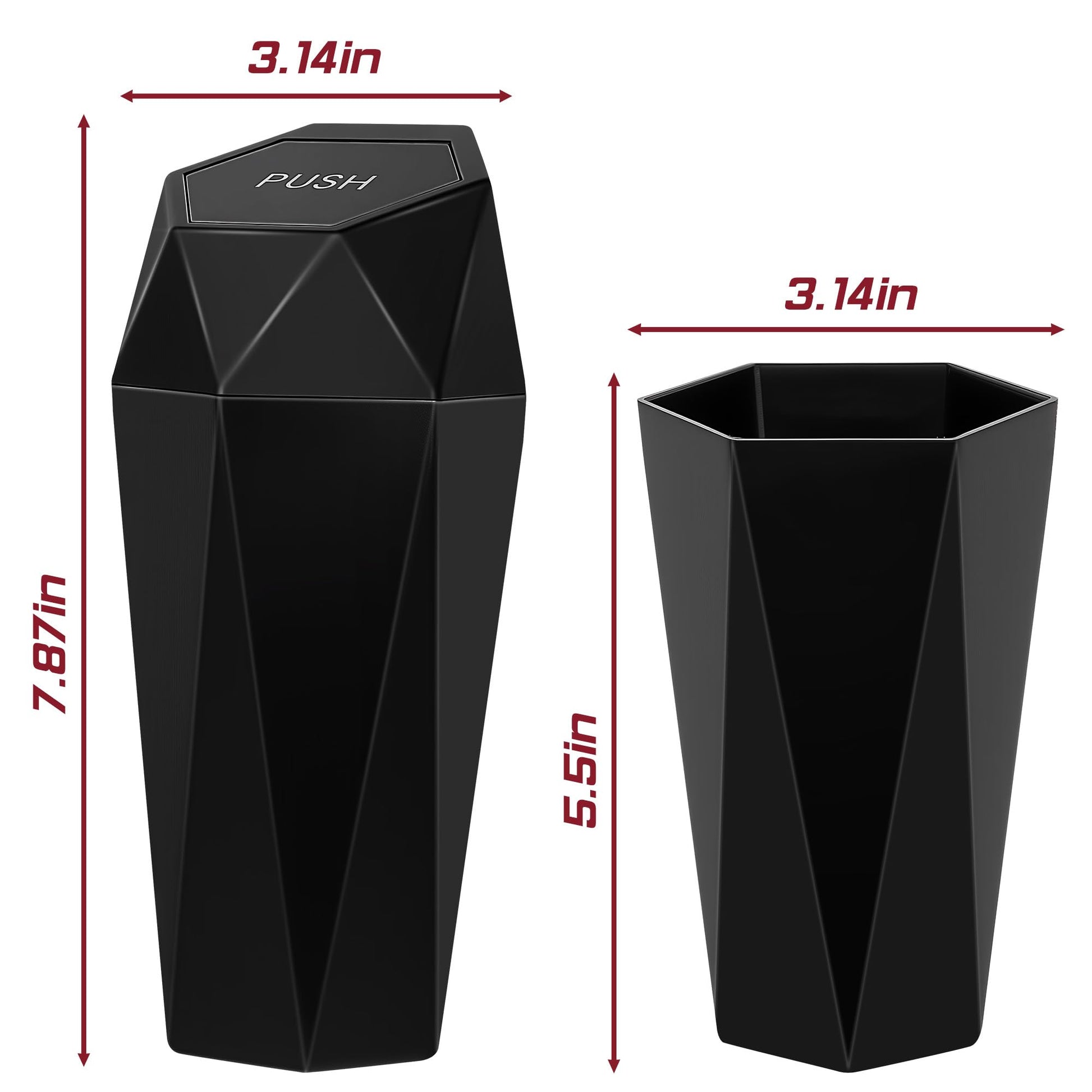 Push-Top Car Trash Can - Compact 600mL Auto-Close Garbage Bin for Cup Holder, Door Pocket & Desk, Waterproof, V1107-CS-QCMNLJT