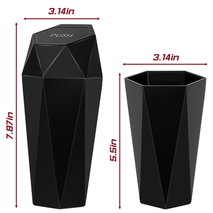 Push-Top Car Trash Can - Compact 600mL Auto-Close Garbage Bin for Cup Holder, Door Pocket & Desk, Waterproof, V1107-CS-QCMNLJT