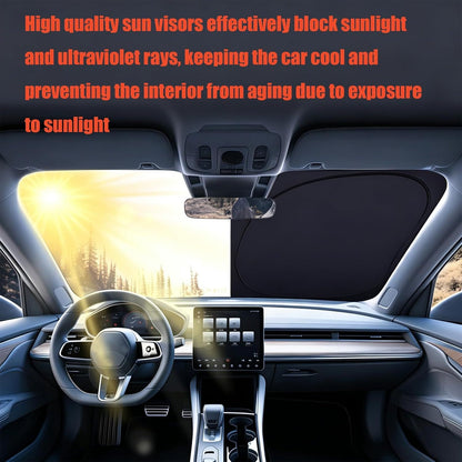 Universal Front Windshield Sun Shade for Sedans & Compact SUVs, Heat Insulation UV Protection Foldable Visor V1107-CS-QCQDZYX