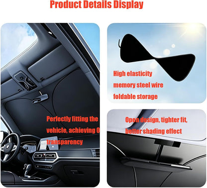 Universal Front Windshield Sun Shade for Sedans & Compact SUVs, Heat Insulation UV Protection Foldable Visor V1107-CS-QCQDZYX
