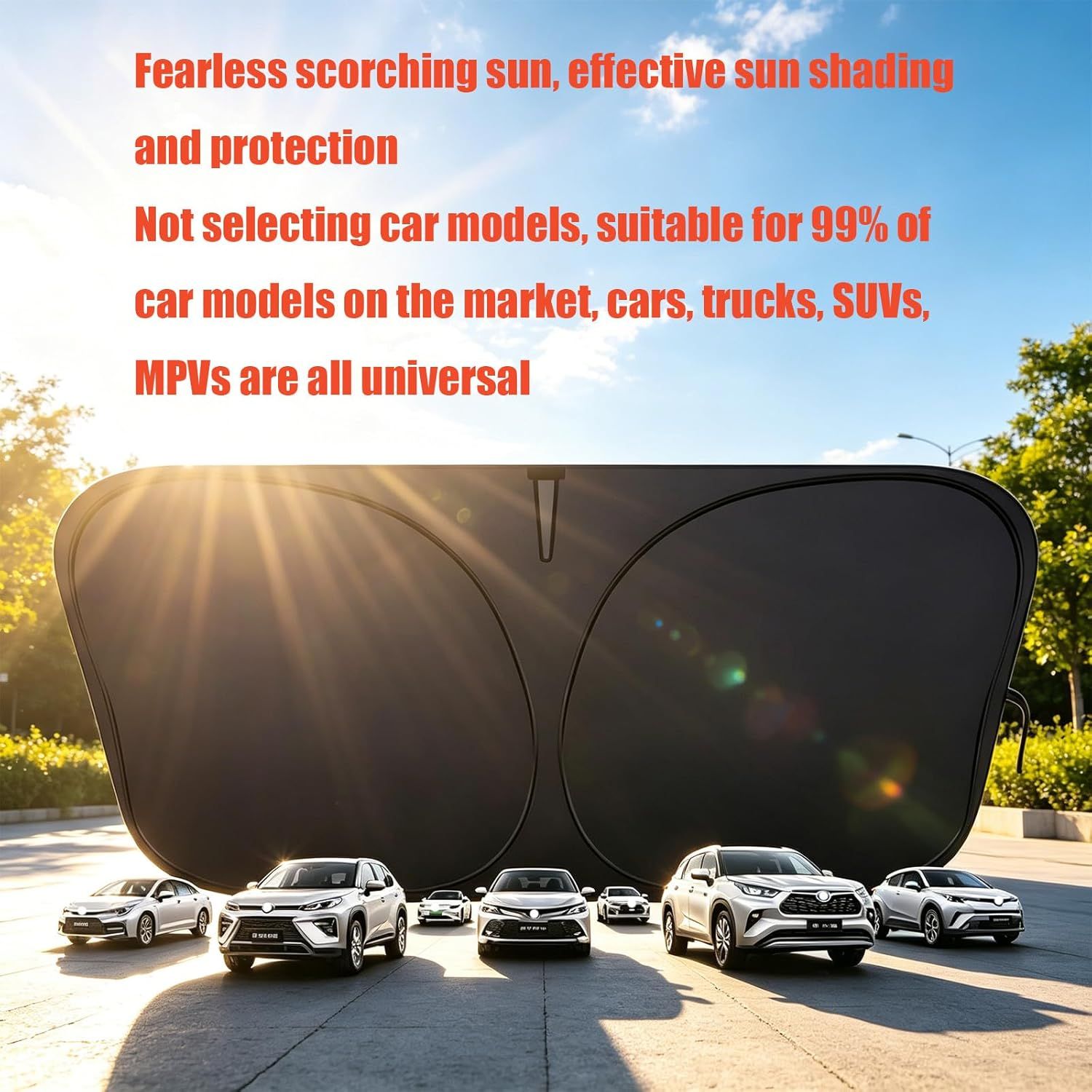 Universal Front Windshield Sun Shade for Sedans & Compact SUVs, Heat Insulation UV Protection Foldable Visor V1107-CS-QCQDZYX