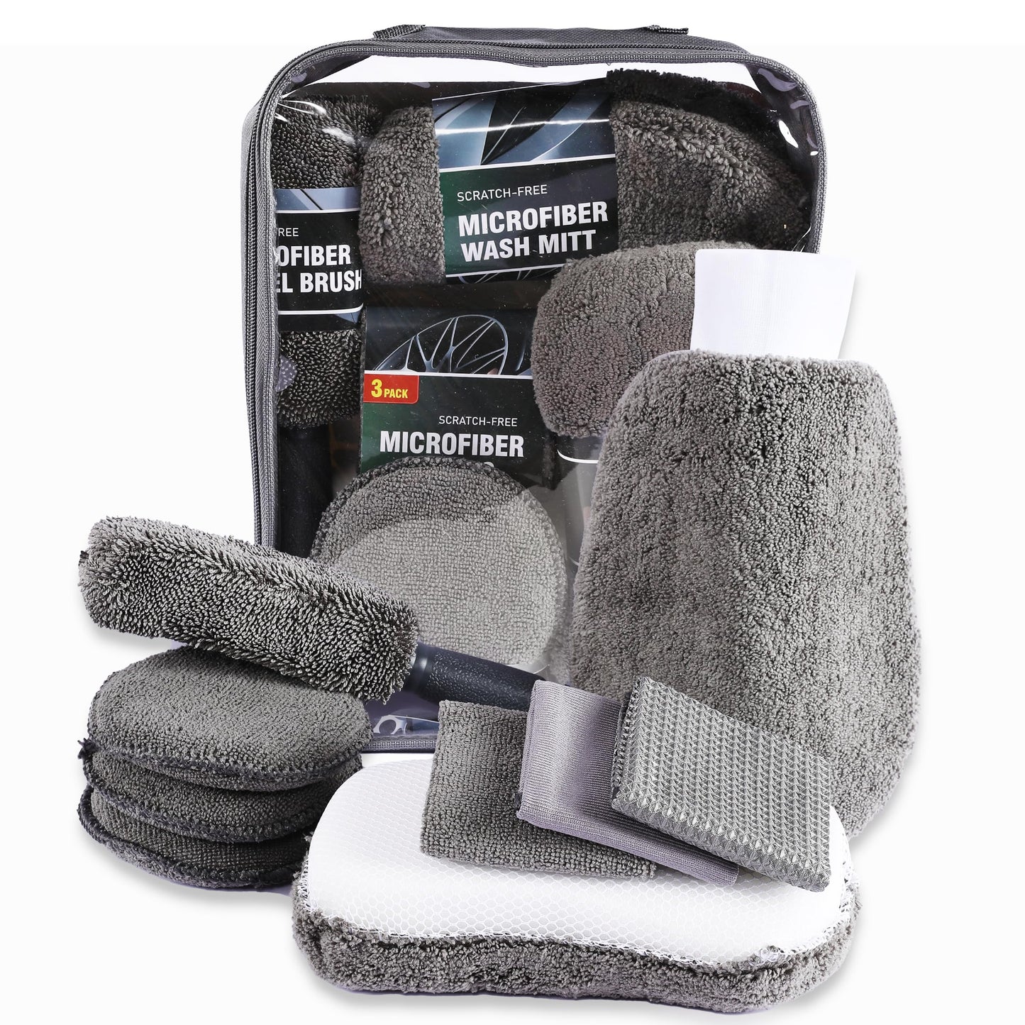 Multi-Use Car Cleaning Kit - 9-Piece Auto Detailing Set with Wash Mitt, Wheel Brush, Microfiber Cloths, V1107-CS-QCQJGJ