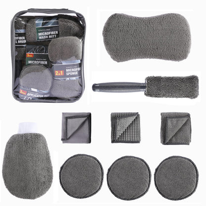 Multi-Use Car Cleaning Kit - 9-Piece Auto Detailing Set with Wash Mitt, Wheel Brush, Microfiber Cloths, V1107-CS-QCQJGJ