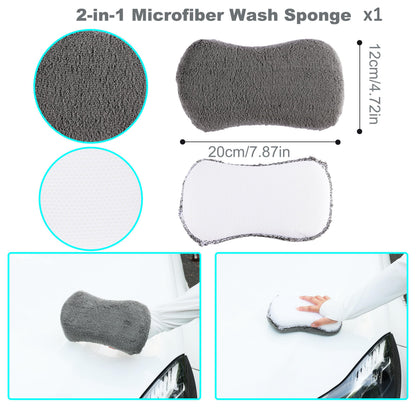 Multi-Use Car Cleaning Kit - 9-Piece Auto Detailing Set with Wash Mitt, Wheel Brush, Microfiber Cloths, V1107-CS-QCQJGJ