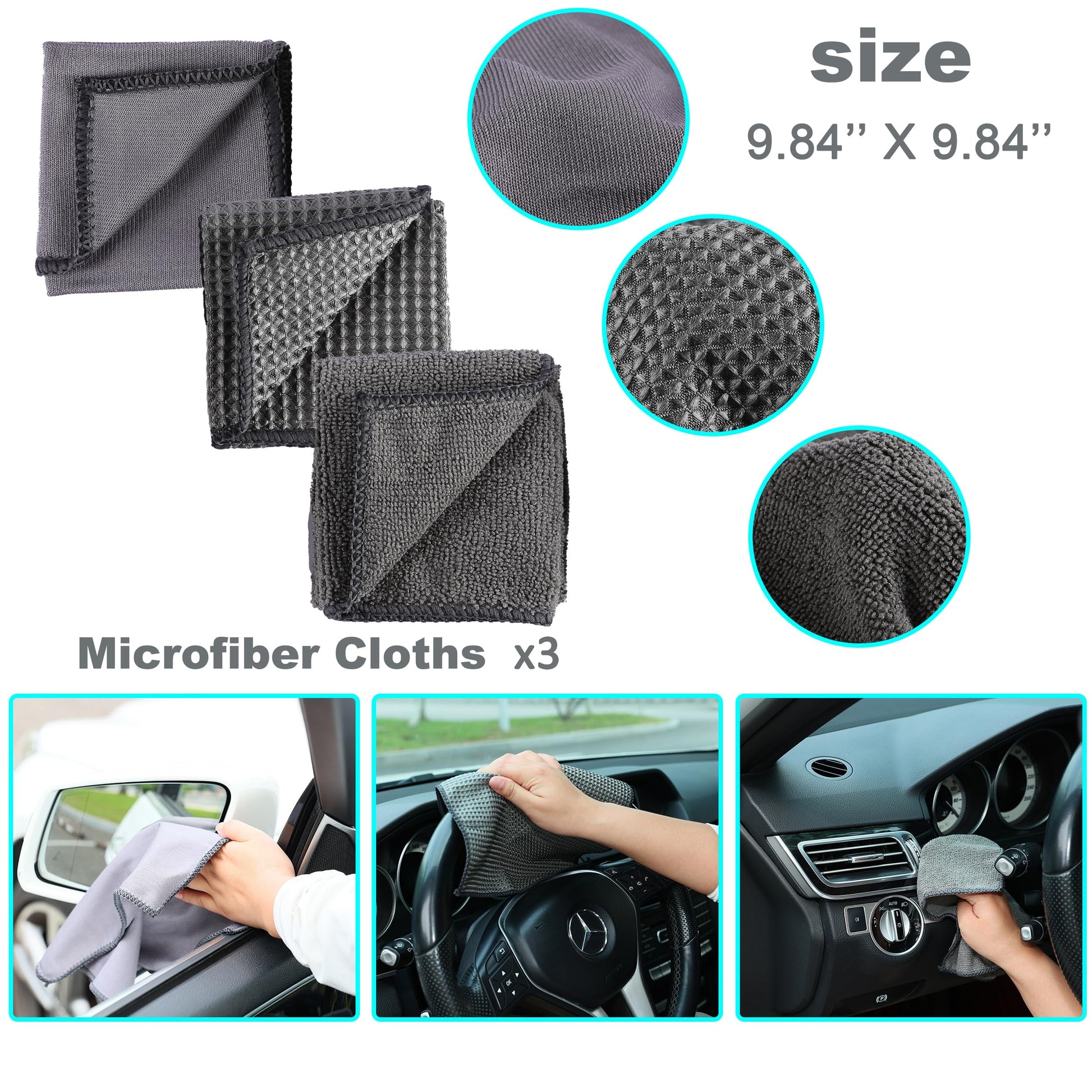 Multi-Use Car Cleaning Kit - 9-Piece Auto Detailing Set with Wash Mitt, Wheel Brush, Microfiber Cloths, V1107-CS-QCQJGJ