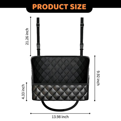 Car Seat Storage Bag: PU Leather Organizer with Hooks - Pet Barrier, Safe Driving Storage for Wallets/Phones V1107-CS-QCSND