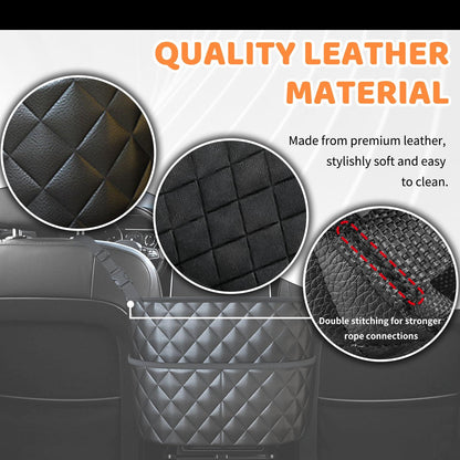 Car Seat Storage Bag: PU Leather Organizer with Hooks - Pet Barrier, Safe Driving Storage for Wallets/Phones V1107-CS-QCSND