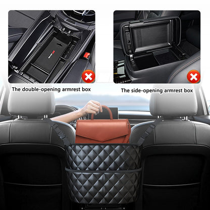 Car Seat Storage Bag: PU Leather Organizer with Hooks - Pet Barrier, Safe Driving Storage for Wallets/Phones V1107-CS-QCSND