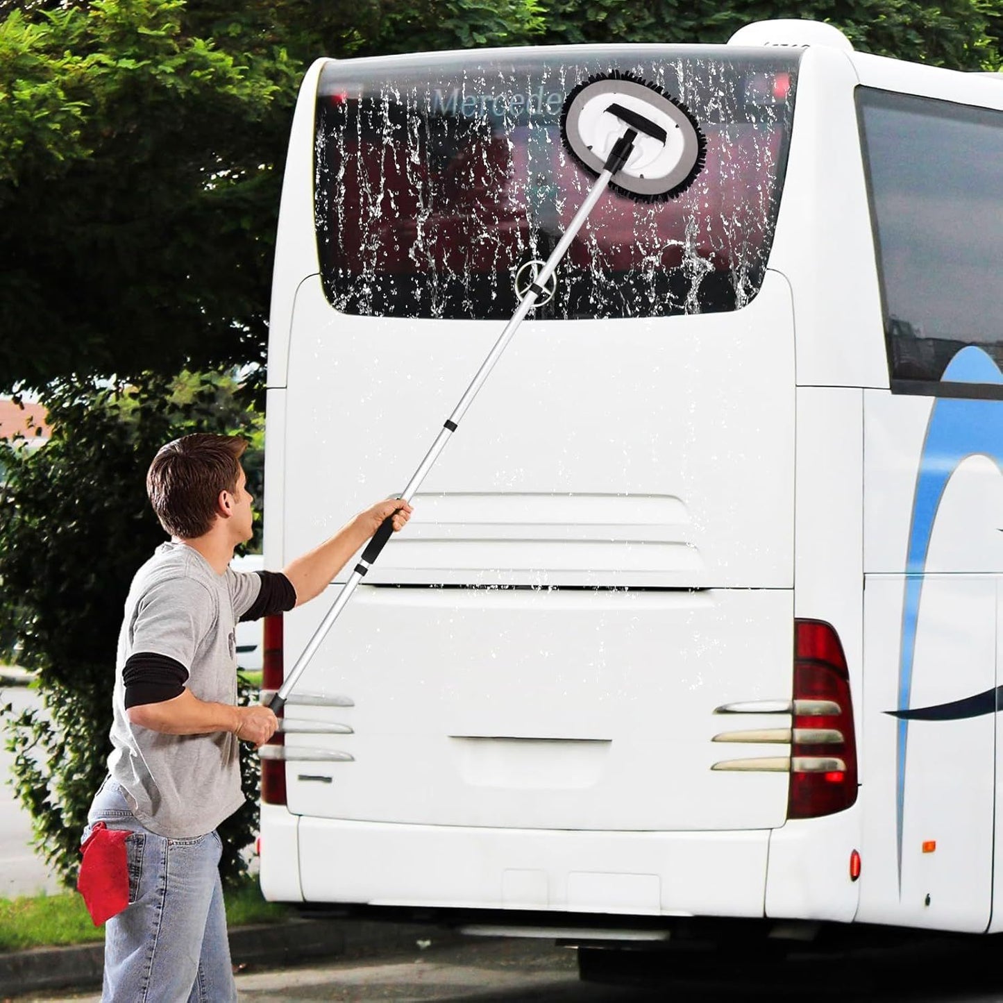 Telescopic Car Cleaning Mop with 4-Section Aluminum Pole, Rotating Microfiber Head, Anti-Slip Grip, V1107-CS-QCXCTBH