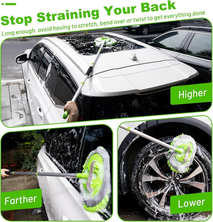Telescopic Car Cleaning Mop with 4-Section Aluminum Pole, Rotating Microfiber Head, Anti-Slip Grip, V1107-CS-QCXCTBL