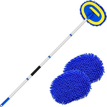 Telescopic Car Cleaning Mop with 4-Section Aluminum Pole, Rotating Microfiber Head, Anti-Slip Grip, V1107-CS-QCXCTBLA